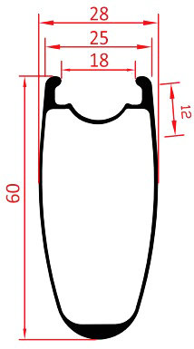 Profil obręczy z włókna węglowego Clincher o średnicy 60 mm